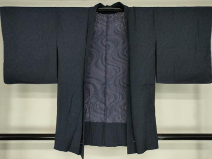 平和屋着物▽羽織　スリーシーズン　春夏秋　塵除け　舞葉文　濃紺色　正絹　逸品　未使用　DABG0671az
