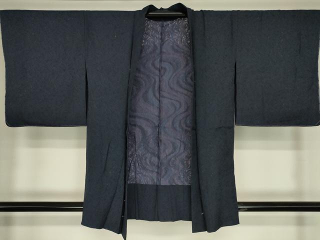 平和屋着物▽羽織　スリーシーズン　春夏秋　塵除け　舞葉文　濃紺色　正絹　逸品　未使用　DABG0671az