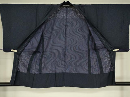 平和屋着物▽羽織　スリーシーズン　春夏秋　塵除け　舞葉文　濃紺色　正絹　逸品　未使用　DABG0671az