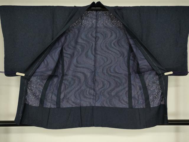 平和屋着物▽羽織　スリーシーズン　春夏秋　塵除け　舞葉文　濃紺色　正絹　逸品　未使用　DABG0671az