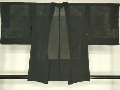 平和屋着物▽羽織　スリーシーズン　春夏秋　塵除け　格子　黒地　正絹　逸品　DABG0672az