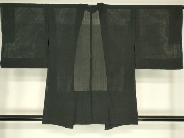 平和屋着物▽羽織　スリーシーズン　春夏秋　塵除け　格子　黒地　正絹　逸品　DABG0672az