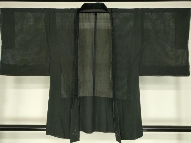 平和屋着物▽羽織　スリーシーズン　春夏秋　塵除け　格子　黒地　正絹　逸品　DABG0672az