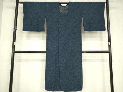 平和屋着物▽道行コート　スリーシーズン　春夏秋　塵除け　舞花文　紺色　ロング丈　鈴乃屋扱い　正絹　逸品　DABG0674az
