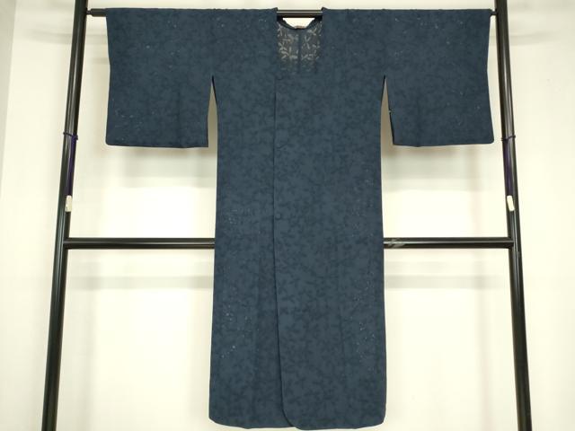 平和屋着物▽道行コート　スリーシーズン　春夏秋　塵除け　舞花文　紺色　ロング丈　鈴乃屋扱い　正絹　逸品　DABG0674az
