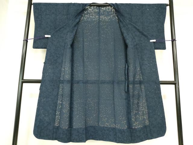 平和屋着物▽道行コート　スリーシーズン　春夏秋　塵除け　舞花文　紺色　ロング丈　鈴乃屋扱い　正絹　逸品　DABG0674az