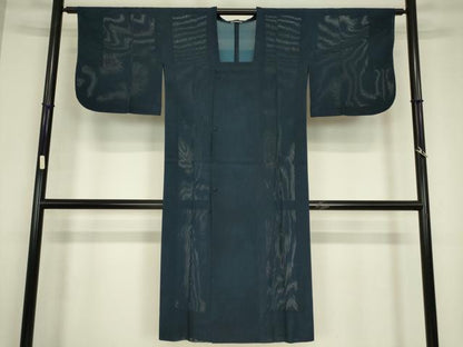 平和屋着物▽道行コート　スリーシーズン　春夏秋　塵除け　二重紗　紺色　ロング丈　正絹　逸品　DABG0675az