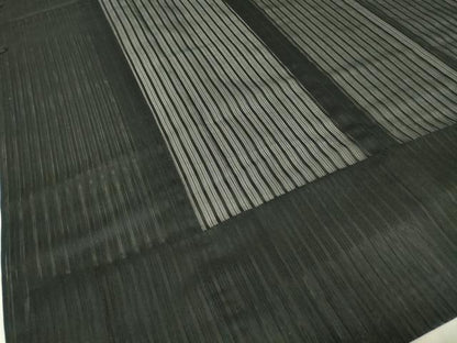 平和屋着物▽道行コート　スリーシーズン　春夏秋　塵除け　二重紗　縞　黒色　ロング丈　正絹　逸品　DABG0676az