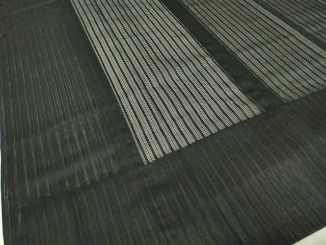 平和屋着物▽道行コート　スリーシーズン　春夏秋　塵除け　二重紗　縞　黒色　ロング丈　正絹　逸品　DABG0676az