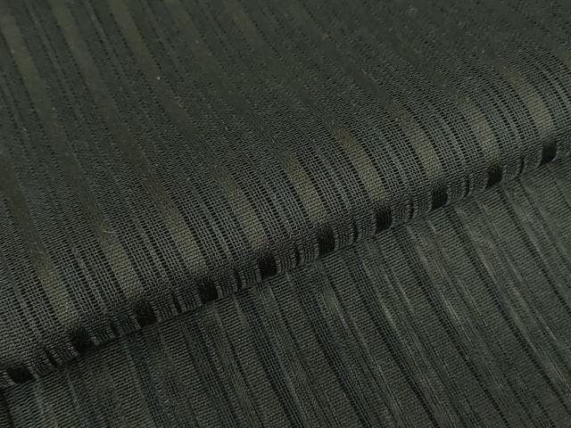 平和屋着物▽道行コート　スリーシーズン　春夏秋　塵除け　二重紗　縞　黒色　ロング丈　正絹　逸品　DABG0676az