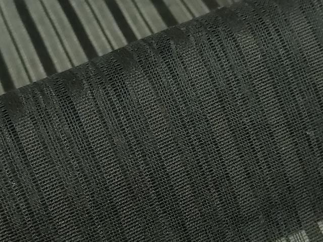 平和屋着物▽道行コート　スリーシーズン　春夏秋　塵除け　二重紗　縞　黒色　ロング丈　正絹　逸品　DABG0676az