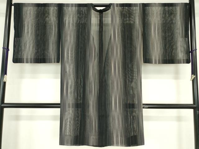 平和屋着物▽西陣　道行コート　スリーシーズン　春夏秋　塵除け　羅・オーロラ　よろけ縞　ロング丈　証紙付き　正絹　逸品　DABG0681az
