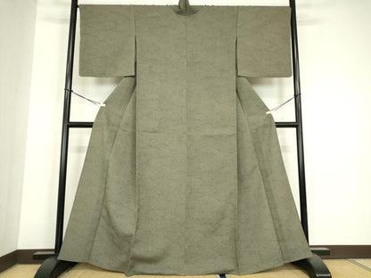 平和屋着物▽白鷹お召　単衣　松文　正絹　逸品　DABG0685az