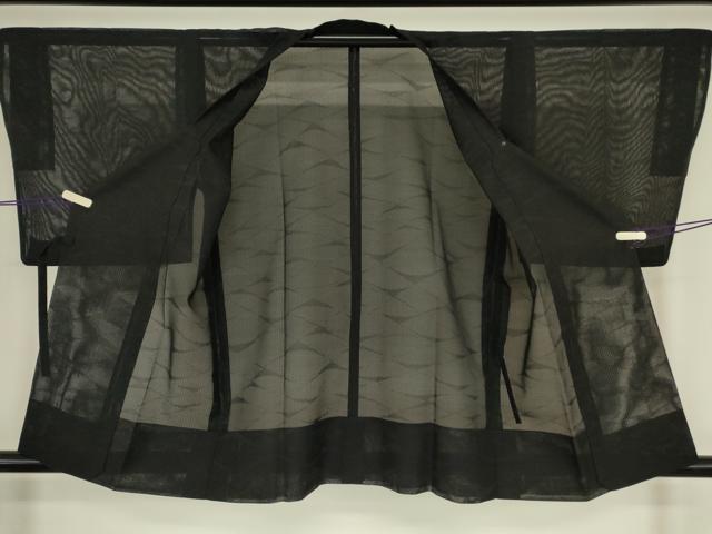 平和屋着物▽道行コート　スリーシーズン　春夏秋　塵除け　霞文　黒地　正絹　逸品　DABG0686az
