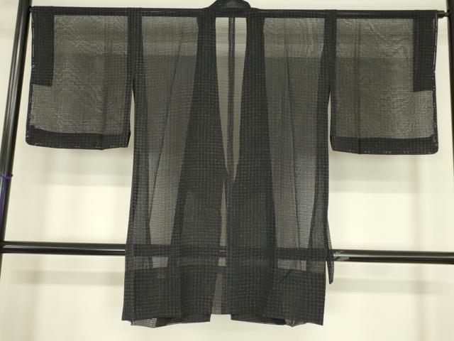 平和屋着物▽道中着　スリーシーズン　春夏秋　塵除け　格子　黒地　ロング丈　正絹　逸品　DABG0692az
