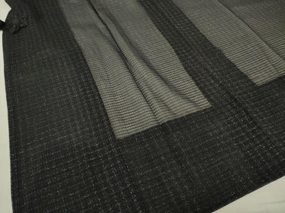 平和屋着物▽道中着　スリーシーズン　春夏秋　塵除け　格子　黒地　ロング丈　正絹　逸品　DABG0692az