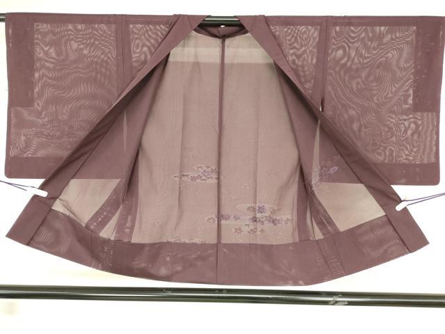 平和屋着物▽羽織　スリーシーズン　春夏秋　塵除け　霞取り花文　暗紅色　正絹　逸品　DABG0694az
