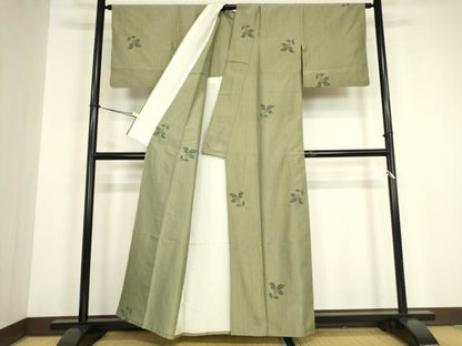 平和屋着物▽上質な紬　単衣　南天文　正絹　逸品　DABG0696az