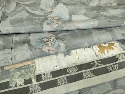 平和屋着物▽都喜ヱ門　本場大島紬　７マルキ　白泥　単衣　紫陽花　総絣　藤絹織物謹製　反端付き　正絹　逸品　DABG0698az