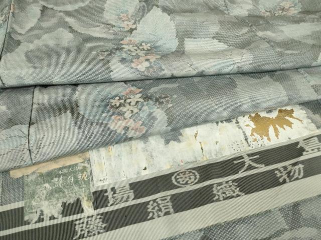 平和屋着物▽都喜ヱ門　本場大島紬　７マルキ　白泥　単衣　紫陽花　総絣　藤絹織物謹製　反端付き　正絹　逸品　DABG0698az