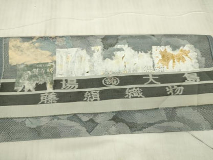 平和屋着物▽都喜ヱ門　本場大島紬　７マルキ　白泥　単衣　紫陽花　総絣　藤絹織物謹製　反端付き　正絹　逸品　DABG0698az