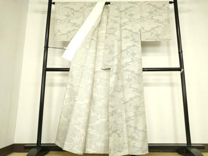 平和屋着物▽上質な紬　単衣　雲取り風景松文　正絹　逸品　DABG0702az