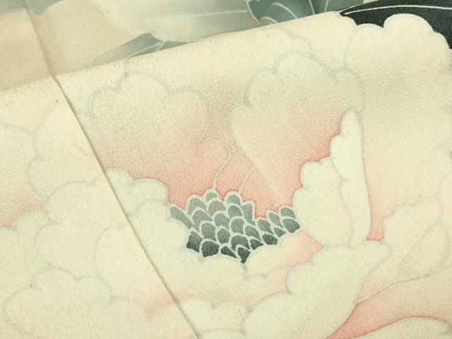 平和屋着物▽訪問着　単衣　牡丹文　正絹　逸品　DABG0709az