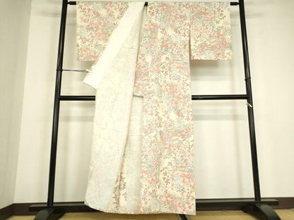 平和屋着物▽上質な紬　単衣　京友禅　御所車鳳凰花文　証紙付き　正絹　逸品　DABG0711az