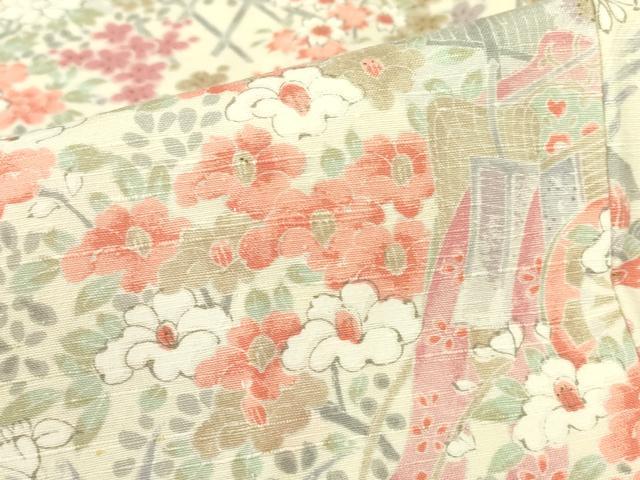 平和屋着物▽上質な紬　単衣　京友禅　御所車鳳凰花文　証紙付き　正絹　逸品　DABG0711az