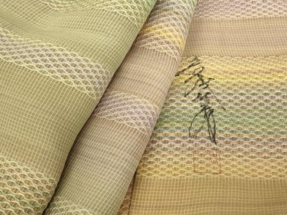平和屋着物▽染色家 岩浅公展　道中着　スリーシーズン　春夏秋　塵除け　霞横段文　ロング丈　正絹　逸品　未使用　DABG0725az