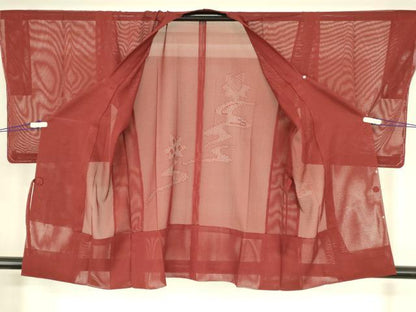 平和屋着物▽道行コート　スリーシーズン　春夏秋　塵除け　霞花文　ドロンワーク　蘇芳色　正絹　逸品　未使用　DABG0731az
