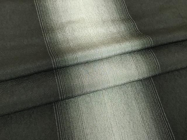 平和屋着物▽本塩沢　単衣　間道　黒地　正絹　逸品　DABG0736az