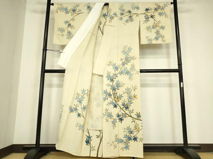 平和屋着物▽訪問着　単衣　駒刺繍　橘文　金彩　正絹　逸品　DABG0737az