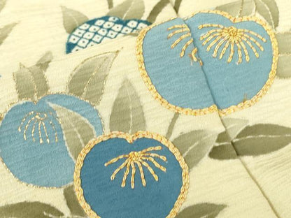 平和屋着物▽訪問着　単衣　駒刺繍　橘文　金彩　正絹　逸品　DABG0737az
