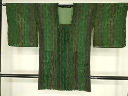 平和屋着物▽道行コート　スリーシーズン　春夏秋　塵除け　間道　ロング丈　正絹　逸品　DABG0739az