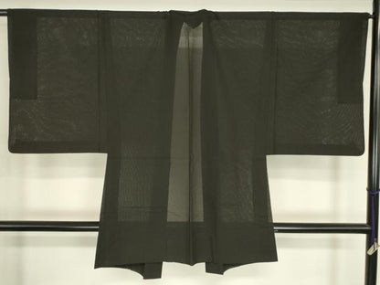 平和屋着物▽男性　黒紋付羽織　スリーシーズン　春夏秋　塵除け　黒地　正絹　逸品　DABG0742az
