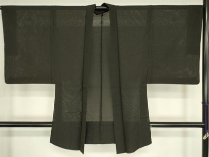 平和屋着物▽男性　黒紋付羽織　スリーシーズン　春夏秋　塵除け　黒地　正絹　逸品　DABG0742az