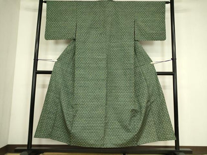 平和屋着物▽上質な紬　単衣　絣間道　正絹　逸品　DABG0746az