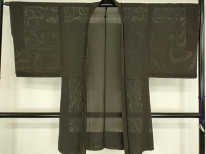 平和屋着物▽男性　黒紋付長羽織　スリーシーズン　春夏秋　塵除け　絽　黒色　正絹　逸品　DABG0747az