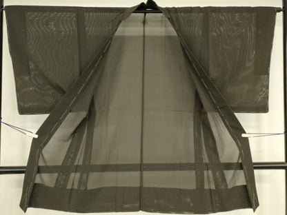 平和屋着物▽男性　黒紋付長羽織　スリーシーズン　春夏秋　塵除け　絽　黒色　正絹　逸品　DABG0747az
