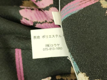 平和屋着物▽小紋　単衣　格子花文　黒地　洗える着物　DABG0757az