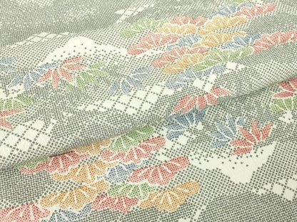 平和屋着物▽小紋　単衣　雲取り笹松文　洗える着物　DABG0758az