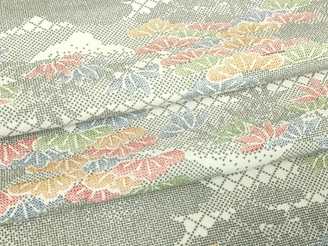 平和屋着物▽小紋　単衣　雲取り笹松文　洗える着物　DABG0758az