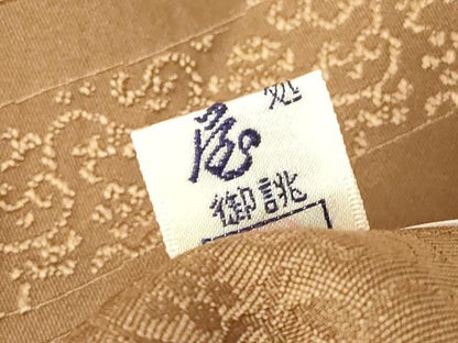平和屋着物▽幻の染織　夢紫美術館謹製　色無地　単衣　名物裂地紋　柴染色　反端付き　正絹　逸品　DABG0761az