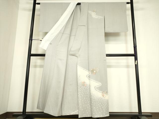 平和屋着物▽中国三大刺繍　スワトウ刺繍　汕頭刺繍　訪問着　単衣　絞り　花丸文　金彩　正絹　逸品　DABG0764az