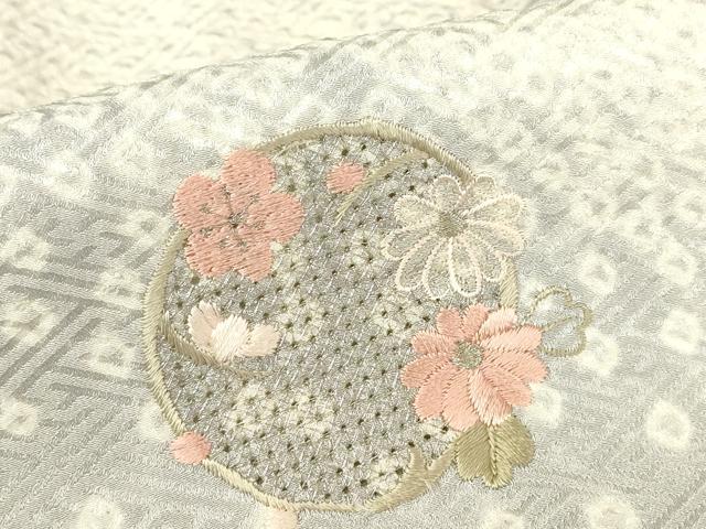 平和屋着物▽中国三大刺繍　スワトウ刺繍　汕頭刺繍　訪問着　単衣　絞り　花丸文　金彩　正絹　逸品　DABG0764az