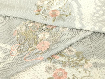 平和屋着物▽中国三大刺繍　スワトウ刺繍　汕頭刺繍　訪問着　単衣　絞り　花丸文　金彩　正絹　逸品　DABG0764az
