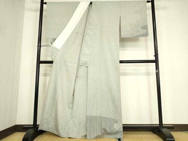 平和屋着物▽本塩沢　訪問着　単衣　やまだ織　樹林文　正絹　逸品　DABG0765az