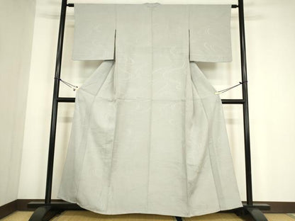平和屋着物▽上質な色無地　単衣　流水地紋　白鼠色　正絹　逸品　DABG0780az