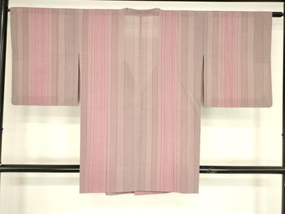 平和屋着物▽道行コート　スリーシーズン　春夏秋　塵除け　縞　反端付き　正絹　逸品　DABG0782az